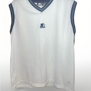 STARTER White Mesh Sleeveless Jersey with Navy Trim